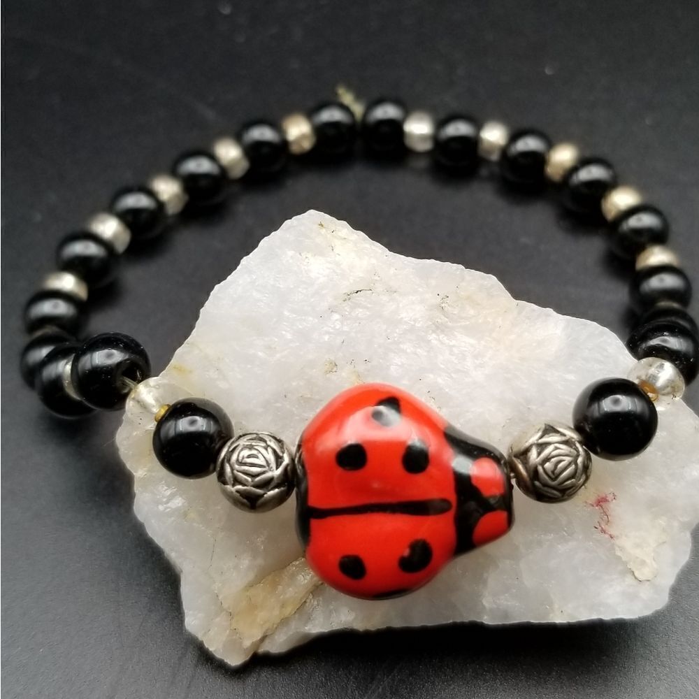 Ladybug darling handpainted bracelet. B423